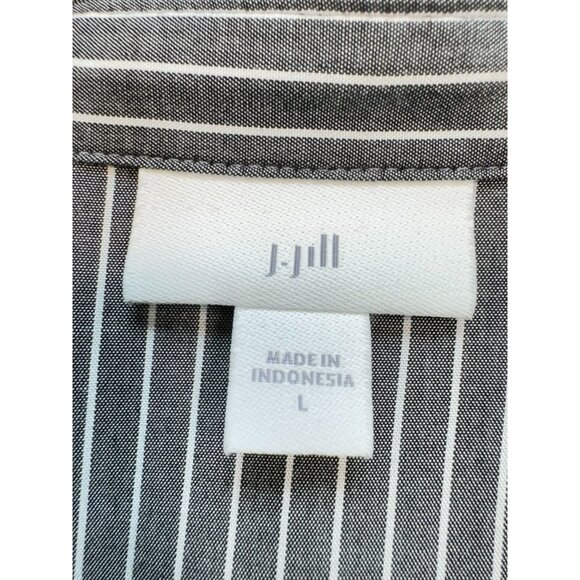 J. Jill Women's Rayon Button Down Shirt Stripe Size L White Gray Long Sleeve - Picture 3 of 13